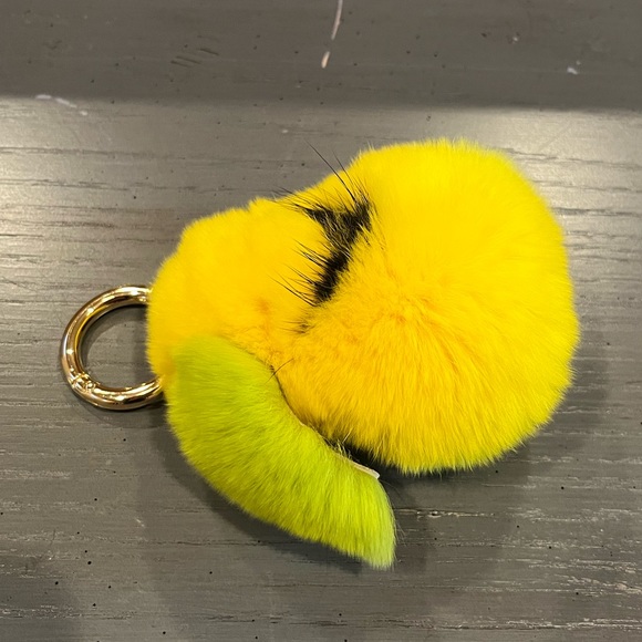 Faux Mink Fur Yellow Pear Smiley Face Keychain Bag Charm - Picture 2 of 9